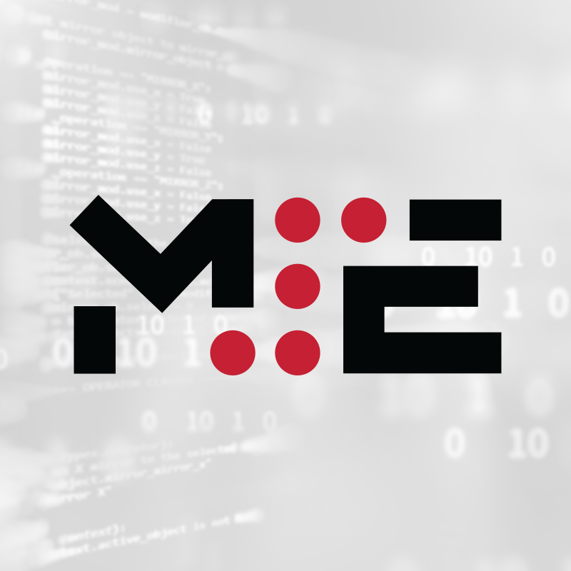 MSE logo in front of a light grey desaturated photo of computer code