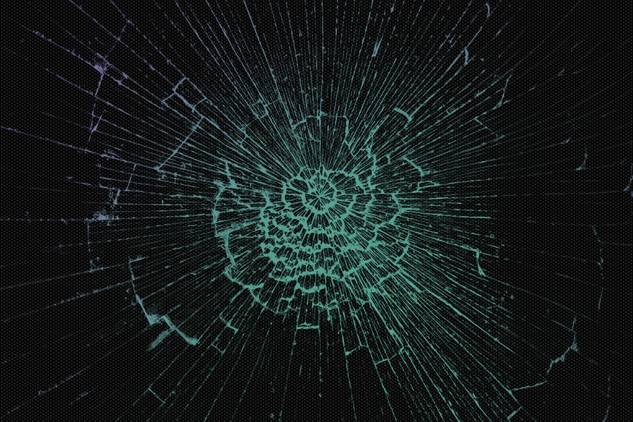 Stylized photo of a shattered pane of glass on a black background